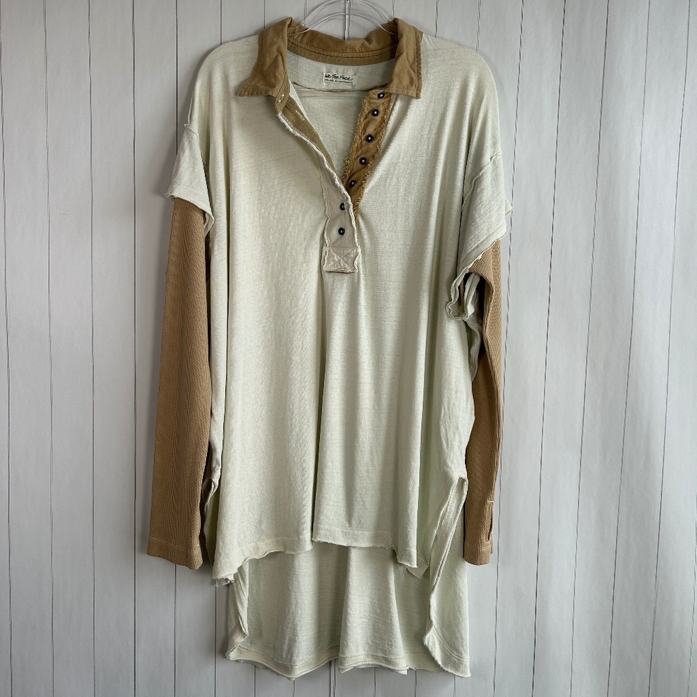 We the Free size XL Gone Rogue oversized tunic top twofer Henley thermal beige